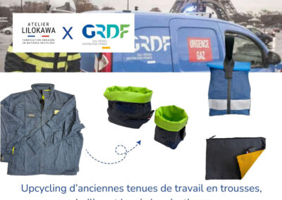 Transformation d'anciennes tenues de travail GRDF en trousses, corbeilles et lunch bags isothermes