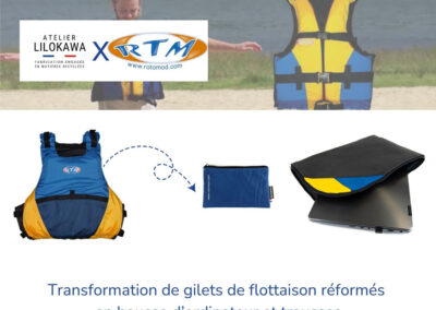 Transformation de gilets de flottaison réformés Rotomod en trousses et housses d'ordinateur