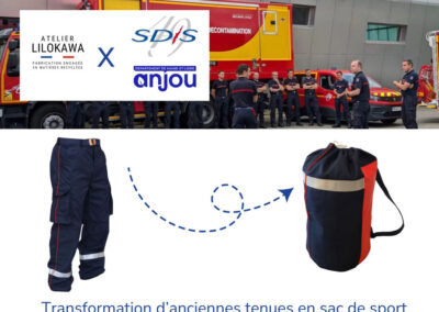 Transformation d'anciennes tenues du SDIS 49 en sacs de sport upcyclés fabriqués en France