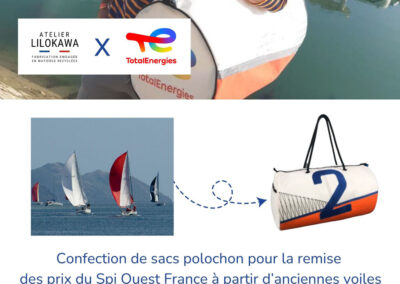 Transformation d'anciennes voiles de bateau en sacs polochon pour la remise des prix du Spi Ouest France