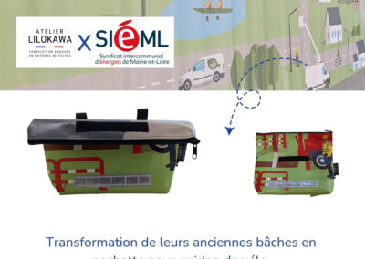 Transformation de bâches SIEML en pochettes pour guidon de vélo fabriquées en France